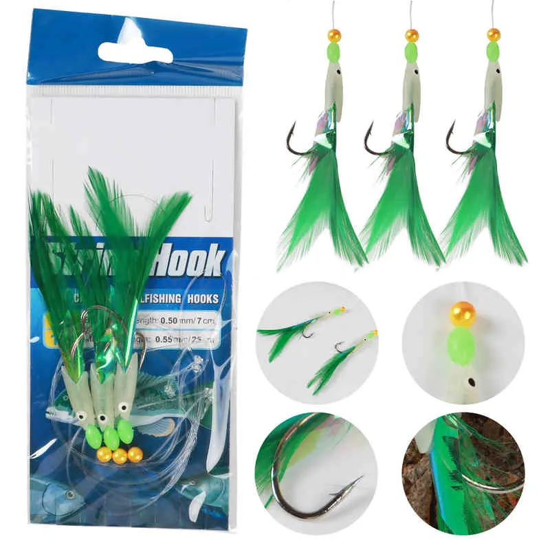 Fish Skin String Hooks Sabiki Rig Luminous Miękkie krewetki Haczyk do połowów przynęty