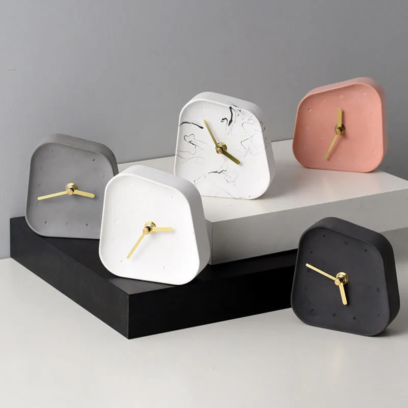 Nordic Home Décoration Accessoires Géométrie En Forme De Ciment Table Horloge Décoration De Bureau Muet Béton Petite Horloge De Bureau LJ201211