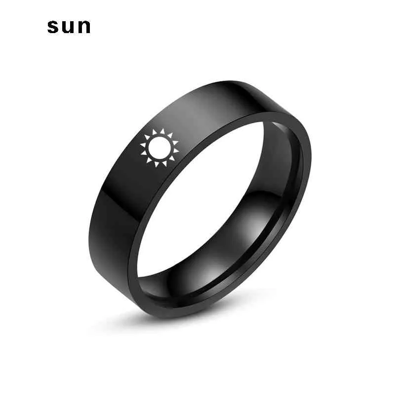 Moda styl biżuteria księżyc gwiazda słońce para pierścienie miłośnicy dla kobiet mężczyźni klasyczny czarny kolor prezent ze stali nierdzewnej Accessori