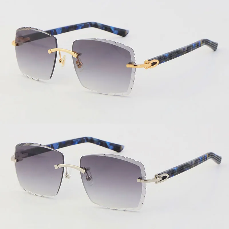 Óculos de sol sem aro de mármore azul prancha 3524012-A moda de alta qualidade masculino e feminino 18K ouro meta264a
