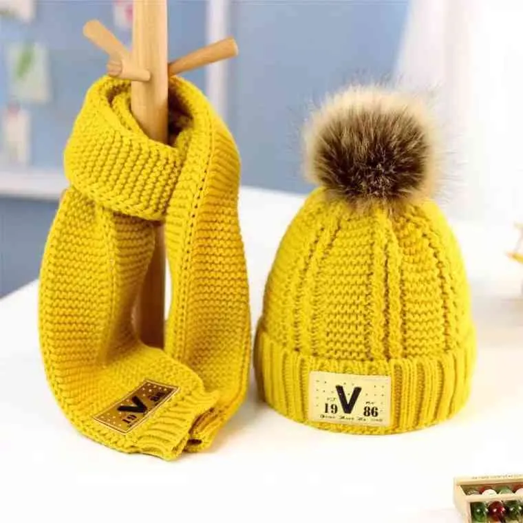 Sciarpa in due pezzi bambini autunno/inverno in lana bambini e cappello termico bambini con cappuccio marea