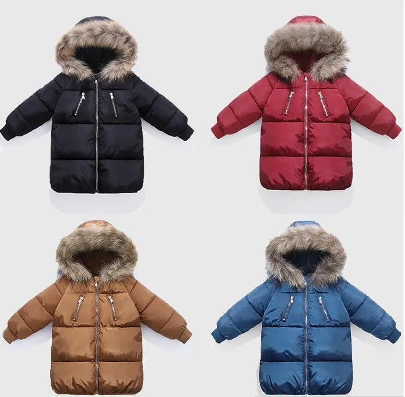 COOTELILI Cotton Veste d'hiver pour garçons filles Vrai Raceconon Hat à fourrure Mate d'hiver pour garçons Long Style Kids Parka Vêtements 208370285