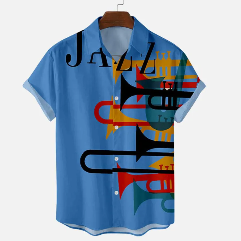 Fashion Shirts For Men Music Horn Element Printed Short Sleeve Designer Camisa Masculina Plus Size 5XL 6XL Casual Shirt 220224