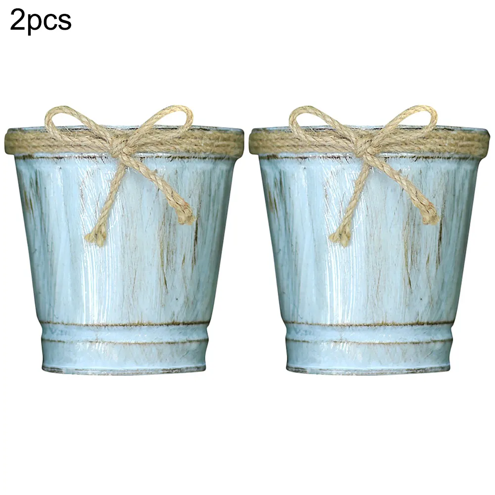 2 pièces Vintage seau Pot de fleur fer maison rétro fleur Vase jardin plante Pot de fleurs succulent décor plantation présentoir C1115