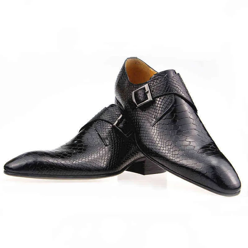 Zapatos de vestir Zapatos De Hombre Cuero genuino Hombre Diseñador hecho a mano Oxfords Serpentina Hebilla de metal Azul Negro Mocasines de un solo paso 220223