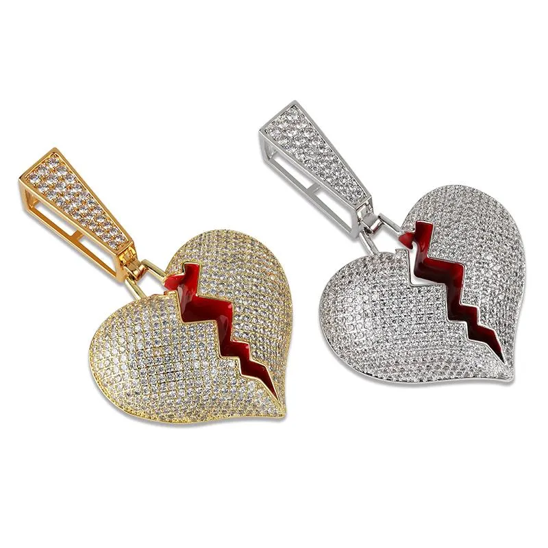 Iced Out Heart Necklace & Pendant With 14mm Width Big Cuban Chain Gold Silver Color Cubic Zircon Men's Women Hip hop Jewelry1292S