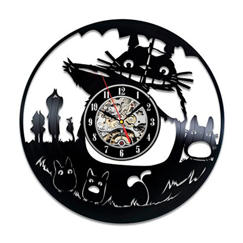 Studio Ghibli Totoro Wall Clock Cartoon My Neanor Totoro Vinyl Record Clocks Wall Watch Home Decor Christmas Gift for Children Y265p