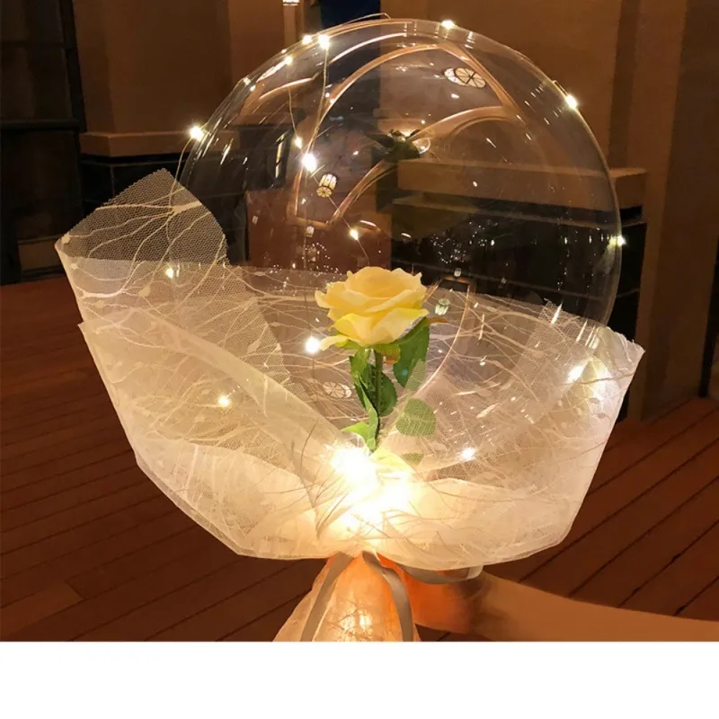 Transparent Bobo Ball LED Luminous Balloon Rose Bouquet Valentines Day Gift For Birthday Party Wedding Decor Y2010061927