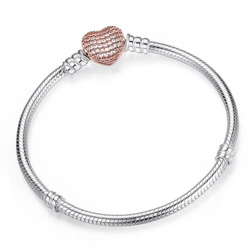 Originale 100% 925 braccialetto in argento sterling braccialetto di fascino cuore catena del serpente braccialetti di base Pan donne gioielli di marca fai da te B1992045