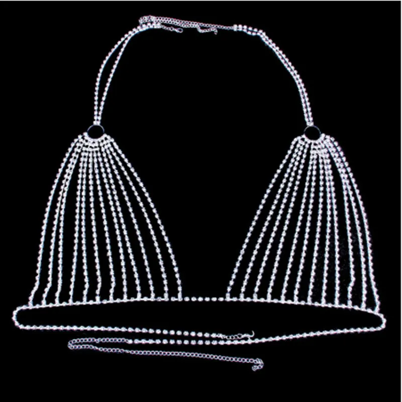 Chaîne de corps collier bikini soutien-gorge chaîne haut pour femmes sexy cristal sous-vêtements string culotte transparente corps bijoux cadeau T200508223E