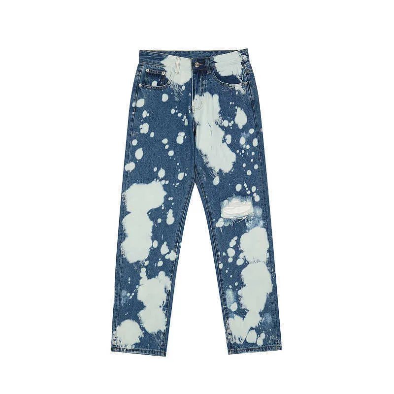 Jeans masculinas High Street Hip Hop Wind Space Nuvem Padrão Casual Hole Lavar Calças de brim
