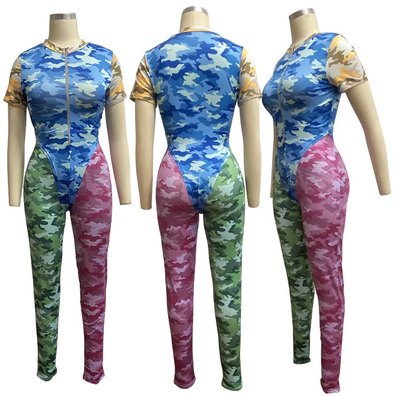 Haoyuan Sexy камуфляж двух частей набор трексуита женская летняя одежда боди и брюки потные костюмы 2 частей нарядов соответствующие наборы T200603