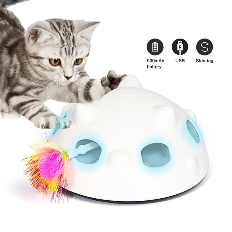 Smart Cat Teaser Stick Feather Toy Automatic Running Spinning LED Cat Interactive Toys Pet Play Training Scratch Device LJ201125