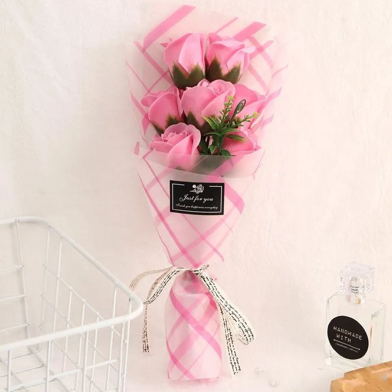 Creativo 7 pequeños ramos de flor de rosa flor de jabón de simulación para la boda Día de San Valentín Día de la madre Día del maestro Regalo Flores decorativas