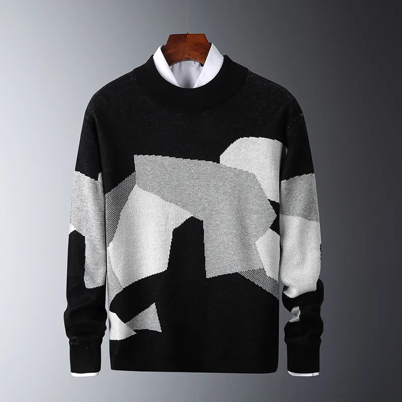 Mens Casual Sweater Fit Knitt Patchwork Color mass slim suéteres algodão de manga longa colar de gola redonda masculina pulôvers quentes 201126