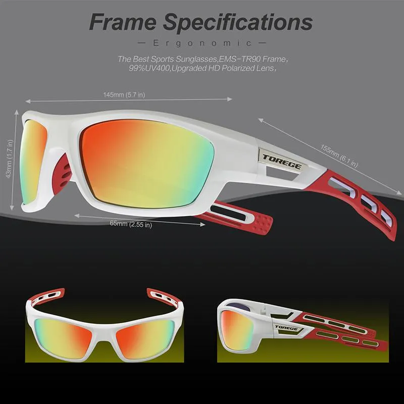 Torege Fashion Unisexe Polarise Sunglasses pour hommes Femmes Running Writing Fishing Golf Baseball Lunes TR90 Frame incomparable 2133