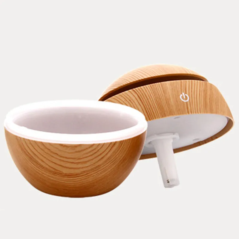 Diffuseur d'huile essentielle à grains de bois Aromathérapie à ultrasons Couleur de bambou Humidificateur USB 130 ml avec changement de nuit de nuit d'air purifie