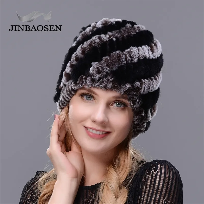 JINBAOSEN femmes mode lapin double chaud tricot naturel chapeau vison fourrure hiver voyage touristique ski casquette Y201024240x
