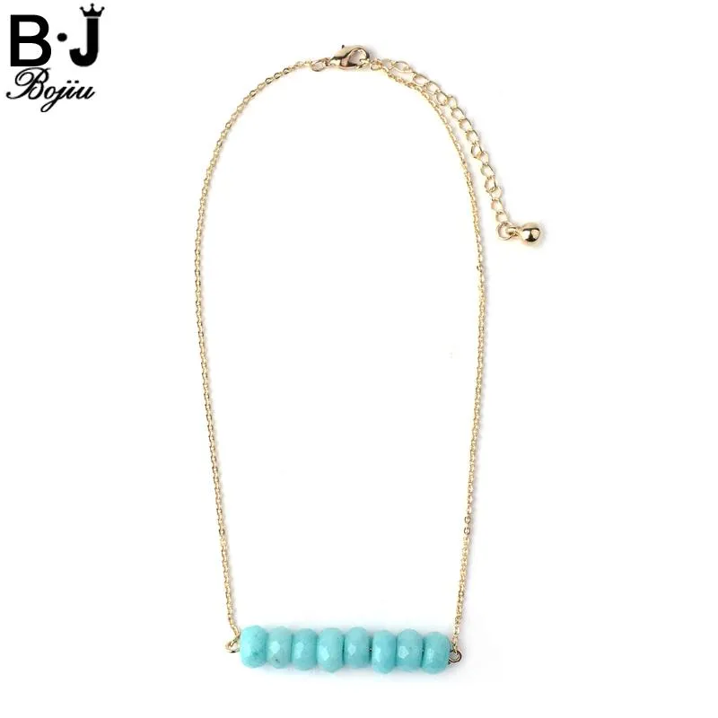 Bojiu Women Chokrant Romantic Natural Stone Choker Collier Girl Colliers de pendentif en cristal coloré avec chaîne de cuivre NKS014203