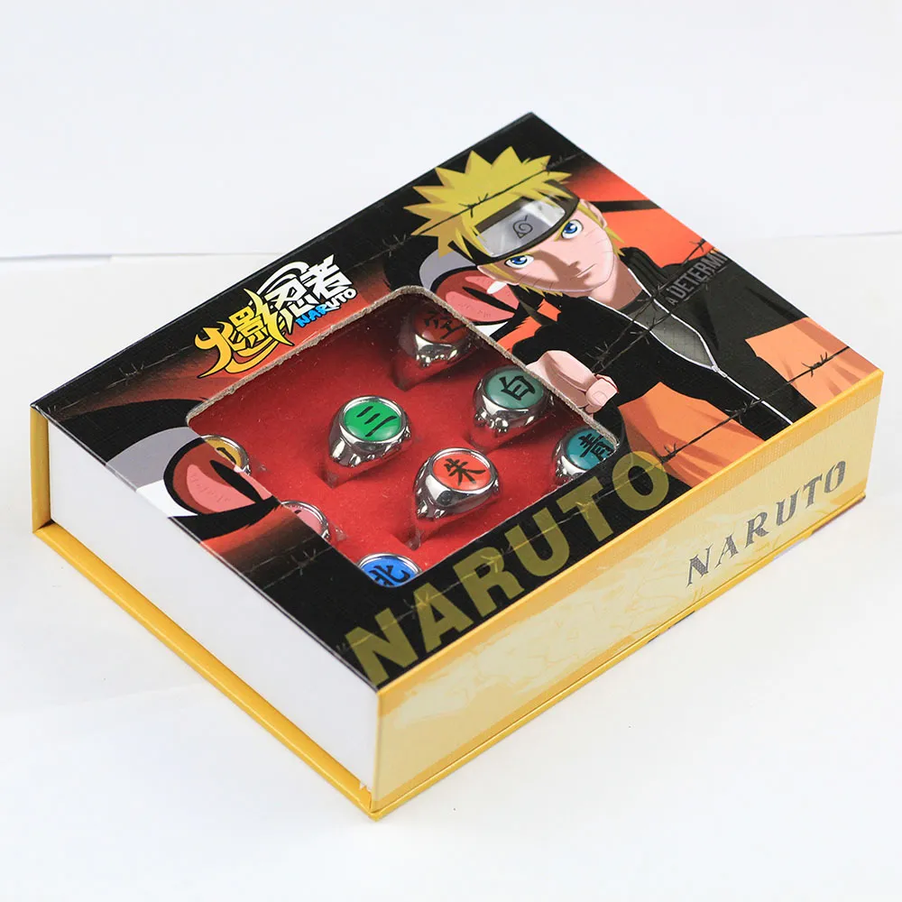 10 pezzi Anelli Naruto Akatsuki Uchiha Itachi Anello del membro Orochimaru Set in scatola Puntelli regalo 210310296m