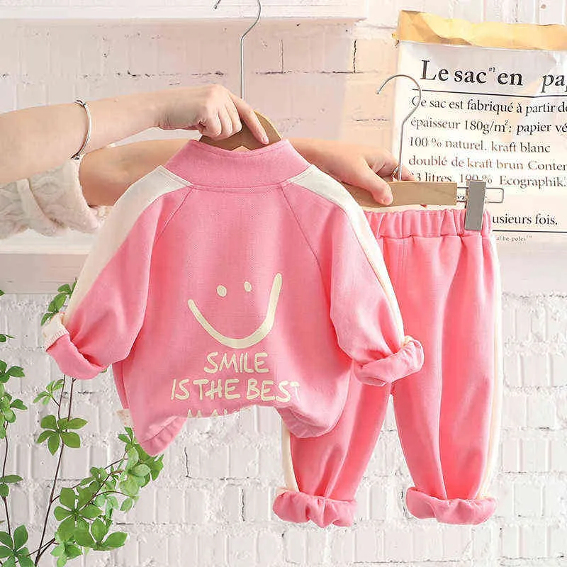 Baby Boy Girl Clothes Sets Barn Spädbarn Fashion PinkyColor TrackSuit New Spring Höst Toddler Zip-up Jacket + Byxor 2st Passar Y220310