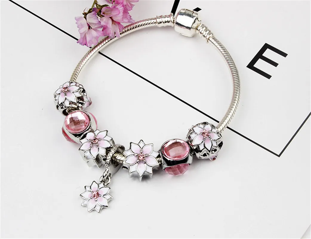 Goccia di olio fiore decorazione a mano accessori fai da te lega braccialetto di magnolia fata data festa braccialetti con ciondoli regalo di compleanno ragazza278e