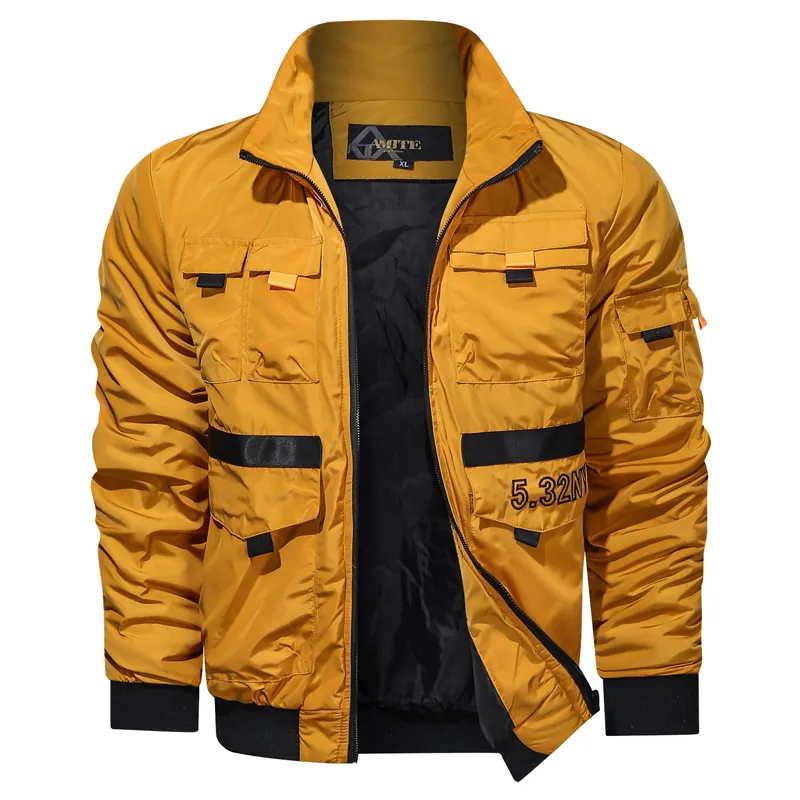 Herren Windjacke Stehkragen Militär Leichte Jacke Männer Multi Taschen Outdoor Jacke Mode Grüne Taktische Bomberjacke 201127