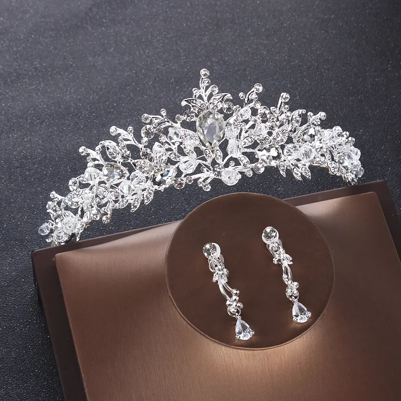 Barock Luxus Silber Farbe Kristall Herz Braut Schmucksets Halsketten Ohrringe Diadas Kronen Hochzeitsperlen Afrikanische Schmucksets8159175