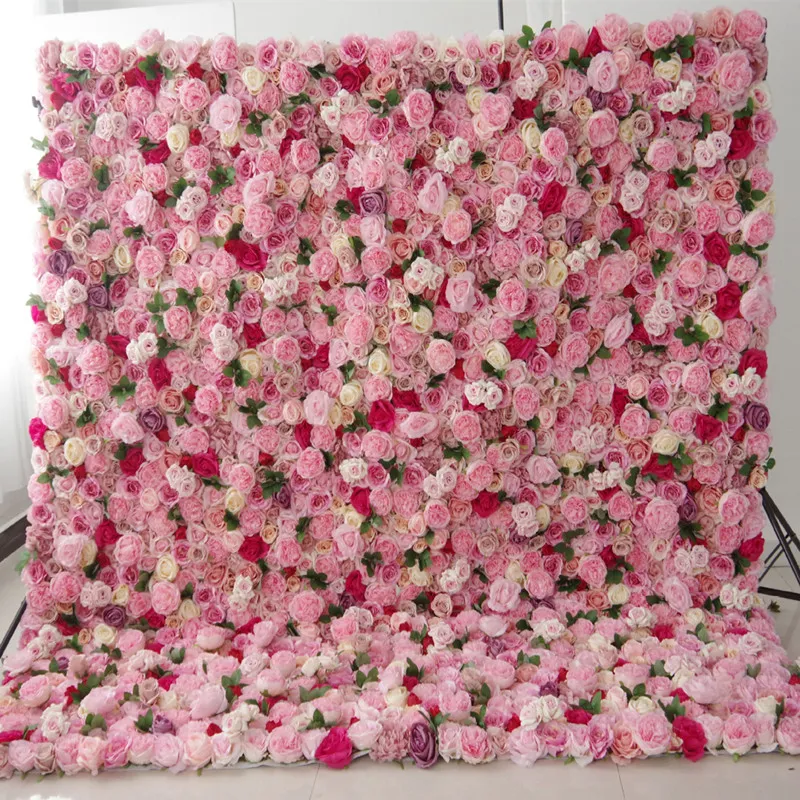 8X8Ft Top Quality Creative 3D Flower Wall Made With Fabric Rolled Up Artificial Flowers Arrangement Wedding Backdrop Decoration288Z