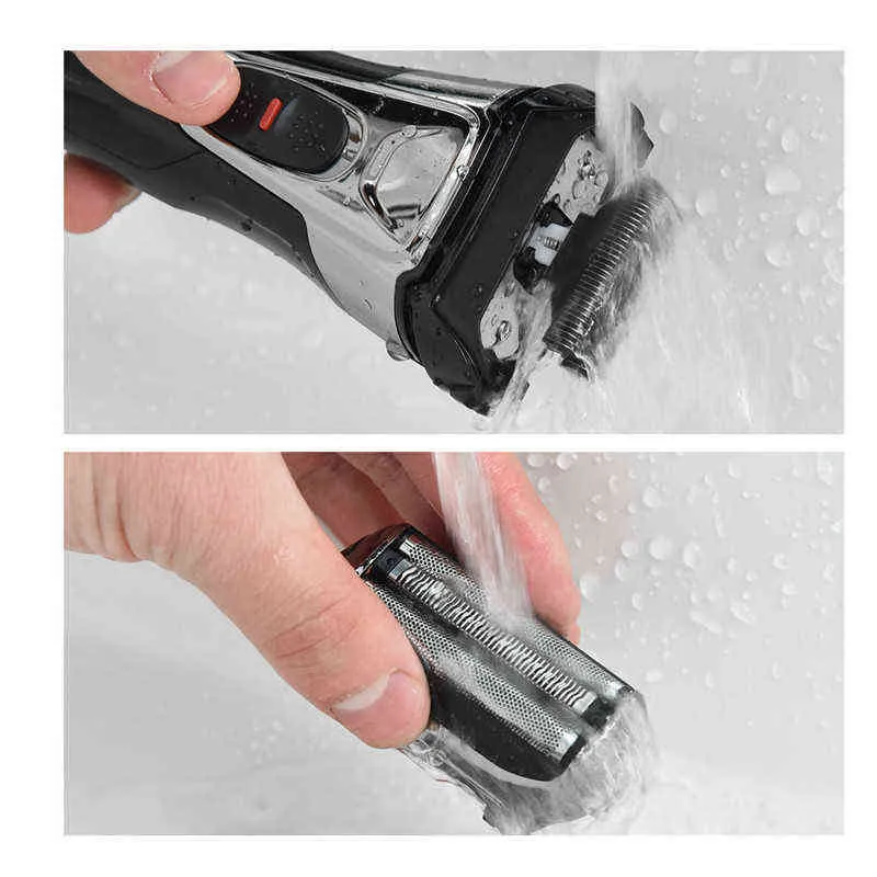 Wasserdichter Rasierer 3D Triple Floating Blade Bartschneider USB wiederaufladbare Rasiermaschine Barbeador LED-Anzeige 220112