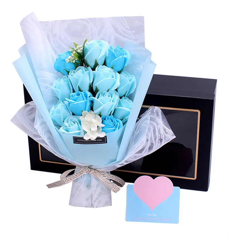 Savon Rose Bouquet Cadeau Préservé Savon éternel Rouge Pourpre bleu Rose Coffret Chemin de Noël Saint Valentin Day Decor FFB3886