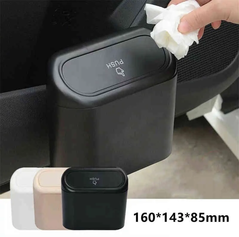 2022 NEW Hanging Car Trash Can Storage Box Auto ABS Storage Supplies Square Press Trash Can Car Accessories Interior Parts W220312182q