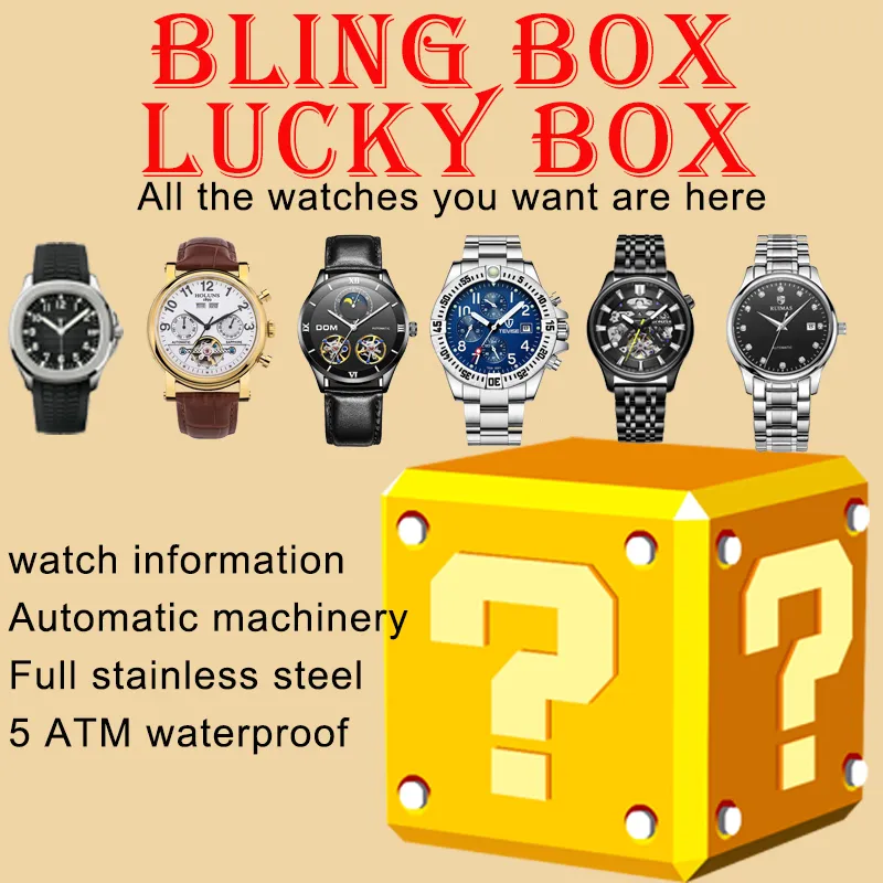 Top Bling Box Mens Watches Box Lady Lady Watches Random Pocket Surpresa Cegada Bag Lucky Gift Pack Montre de Luxe Automático WA2847