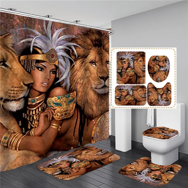 Zwarte tijgerdieren bedrukt douchegordijn set badkamer badscherm antislip toilet deksel deksel tapijt tapijten keuken huisdecor 22126840
