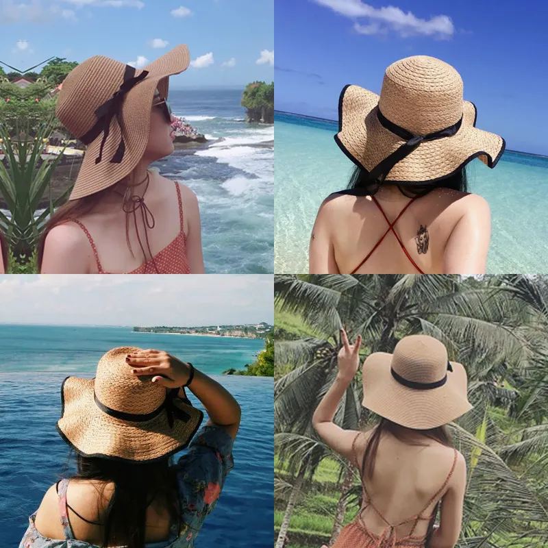 Summer Straw Hat Women Big Wide Brim Beach Hat Panama Ladies Cap Outdoor Sun Visor Hat Female Summer Caps Chapeu Feminino 2010240u