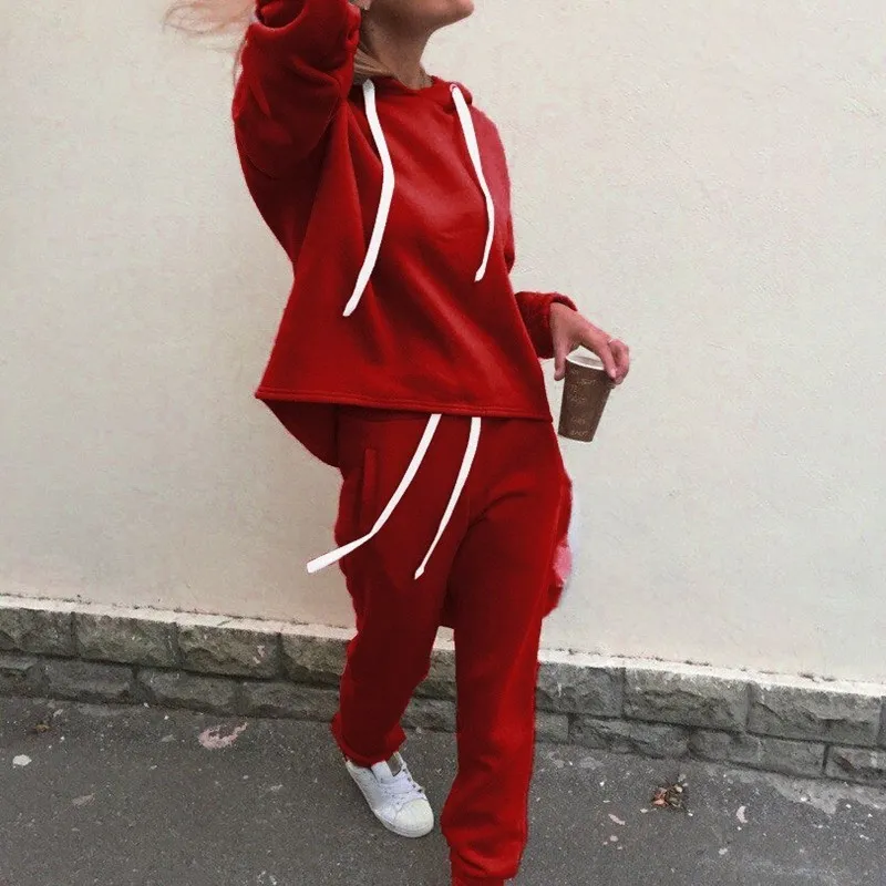 2020 New Fashion Tracksuit Long Sleeve Thicken Hooded Sweatshirts Set Casual Sport Suit Women Tracksuit Set CA6983 X0923