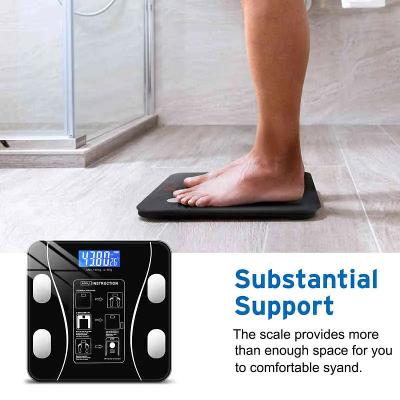 Home Inteligente Elétrico Body Fat Scale Peso Pesos Pesos Água BMI Medição Balanças Bluetooth Fitness Analyzer H1229