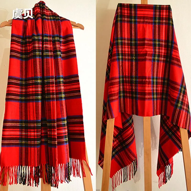 Schals Faux Kaschmir Schal Winter Rot Plaid Decke Quaste Schal Cape Warme Unisex Acryl Männer oder Frauen Weihnachten Geschenke296F