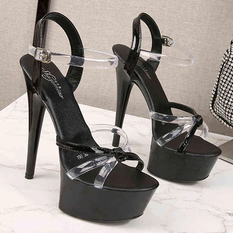 Sandals transparent ultra-high heels 13 cm 15 cm women's casual summer sandals thick bottom rhinestones waterproof sexy 220309