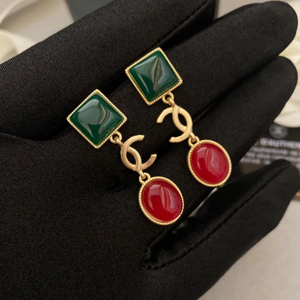 Retro Franse gouden oorbellen groen rood voor verlovingscadeau huwelijkscadeau verjaardagscadeau 7161471