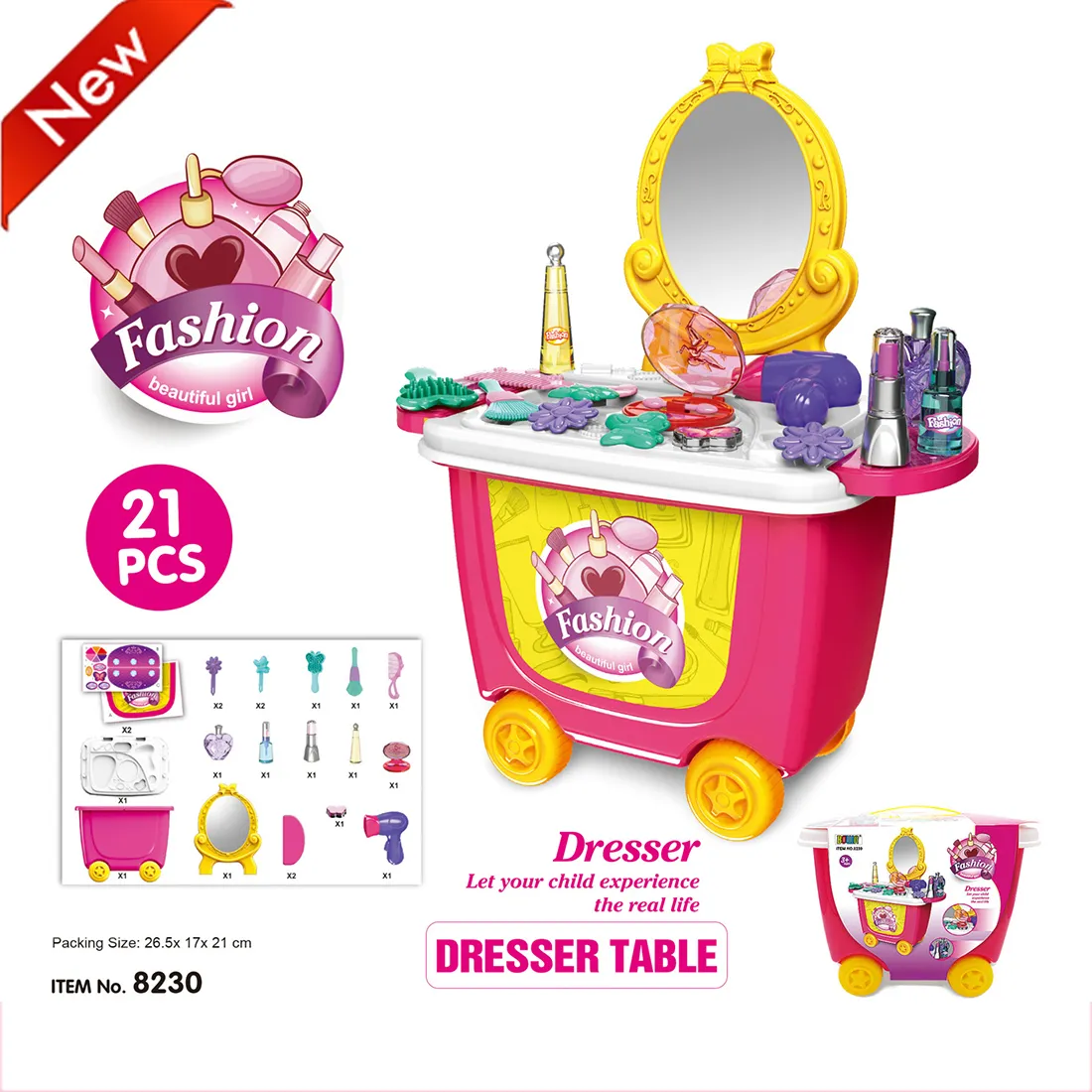 Kid Pretend Play Dresser Trolley Playset Princesse Cosmétique Maquillage Dress-Up Toy Dresser Roleplay Kit Cadeau De Noël Pour Enfant LJ201009