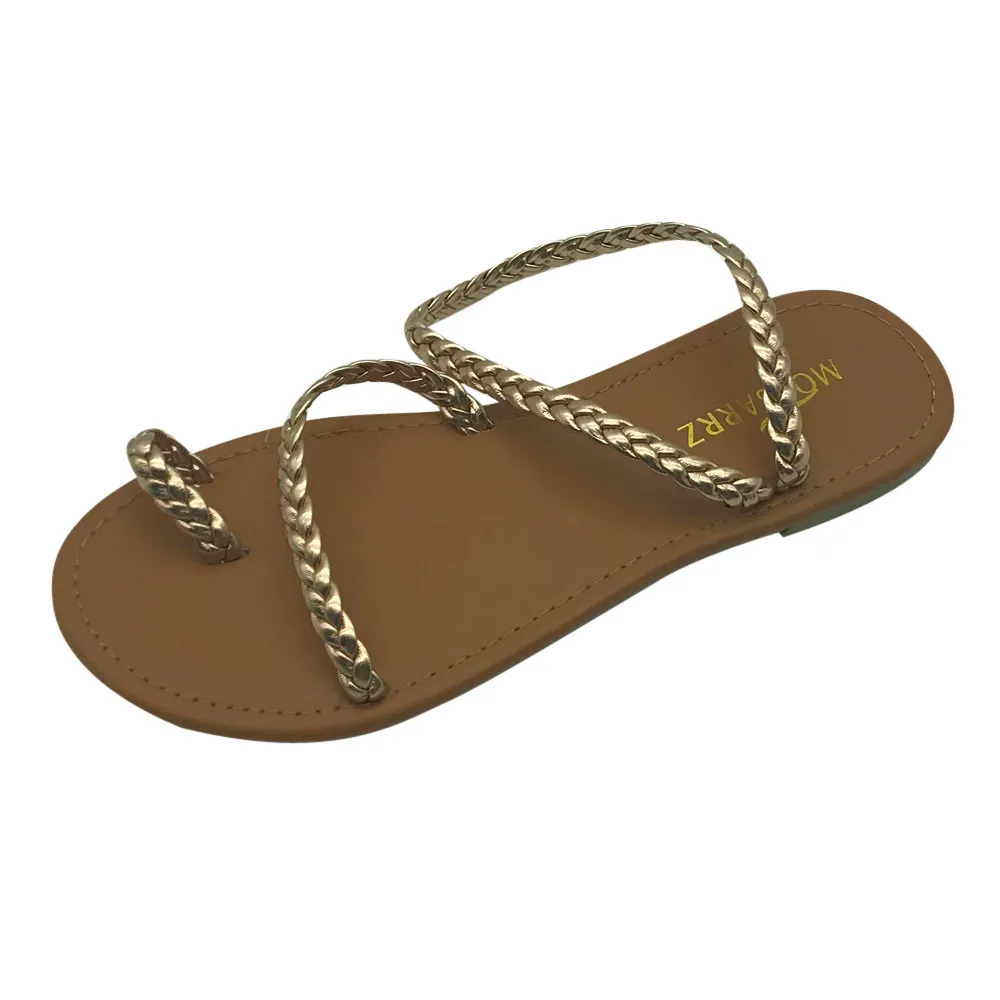 Mode d'été en cuir femmes sandales à lanières gladiateur pantoufles femme appartements tongs chaussures été plage sandales taille 0928