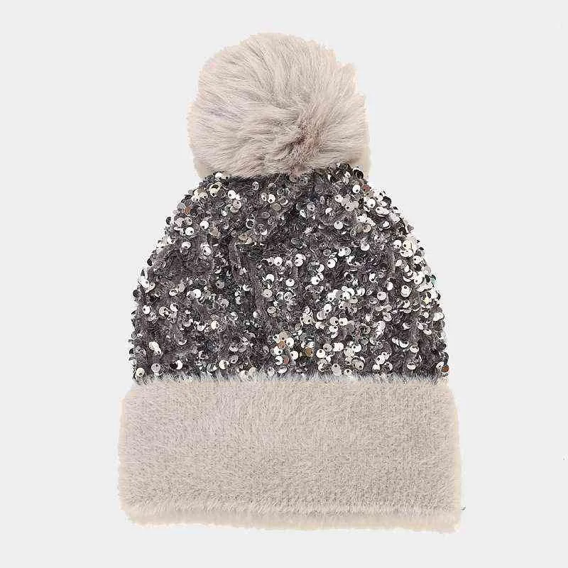 Brand Inverno de malha gorros chapéu luxo lantejoulas lantejoulas femininas pompom chapéu caps 211229