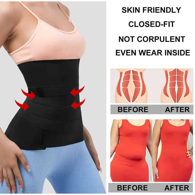 Vita Trainer Women Dress Slimming Body Shaperwear Cintura Grasso Compression Strap Tummy Wrap Trimmer Sauna Corsetto Elastico 220125