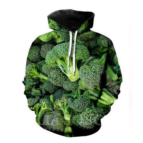 Venta al por mayor ----- Verduras brócoli racimos 3D All Over Print Chándales Sudaderas con capucha + pantalones joggers Traje Mujer Hombre K05