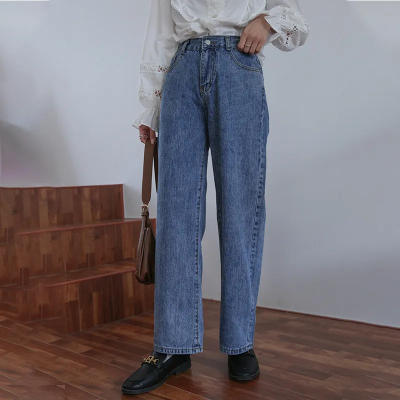 2020 femmes bleu baggy jambe large pantalon femme petit ami jean taille haute longue denim pantalon femme décontracté streetwear solide