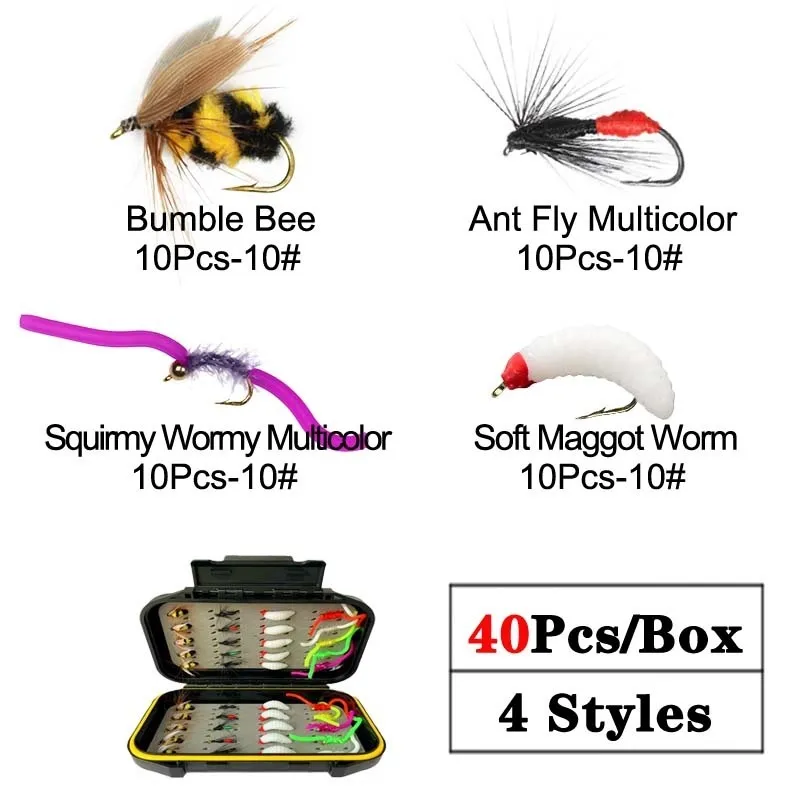 24-Fly Fishing Flies Assortment Waterproof Box Dry/Wet Nymphs Streamer Trout Bass Lure 220221