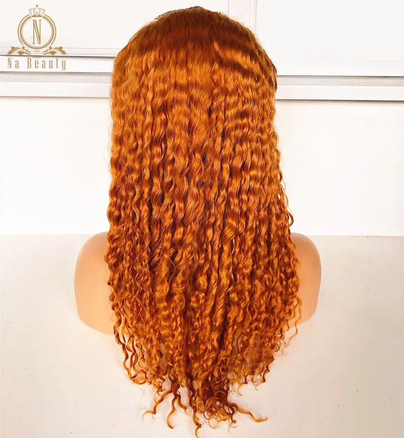 Blond orange mänskliga hår peruker djup vågfärgad full spets peruk ingefära blond 360 spets fram peruk för svarta kvinnor8621024