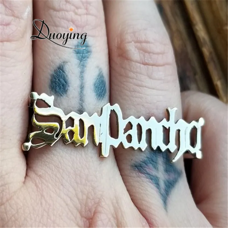 HIYONG Custom Naambord Ring Knuckles Naam Gepersonaliseerde Carve Handschrift Brief Stijl Ring Custom Ringen 2010062153