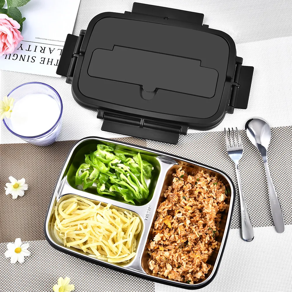 Портативный 304 из нержавеющей стали Bento Box с 3 отсеками обеденные коробки утечки светостойкие микроволновые нагревательные пищевые контейнер посуда для взрослых 201029